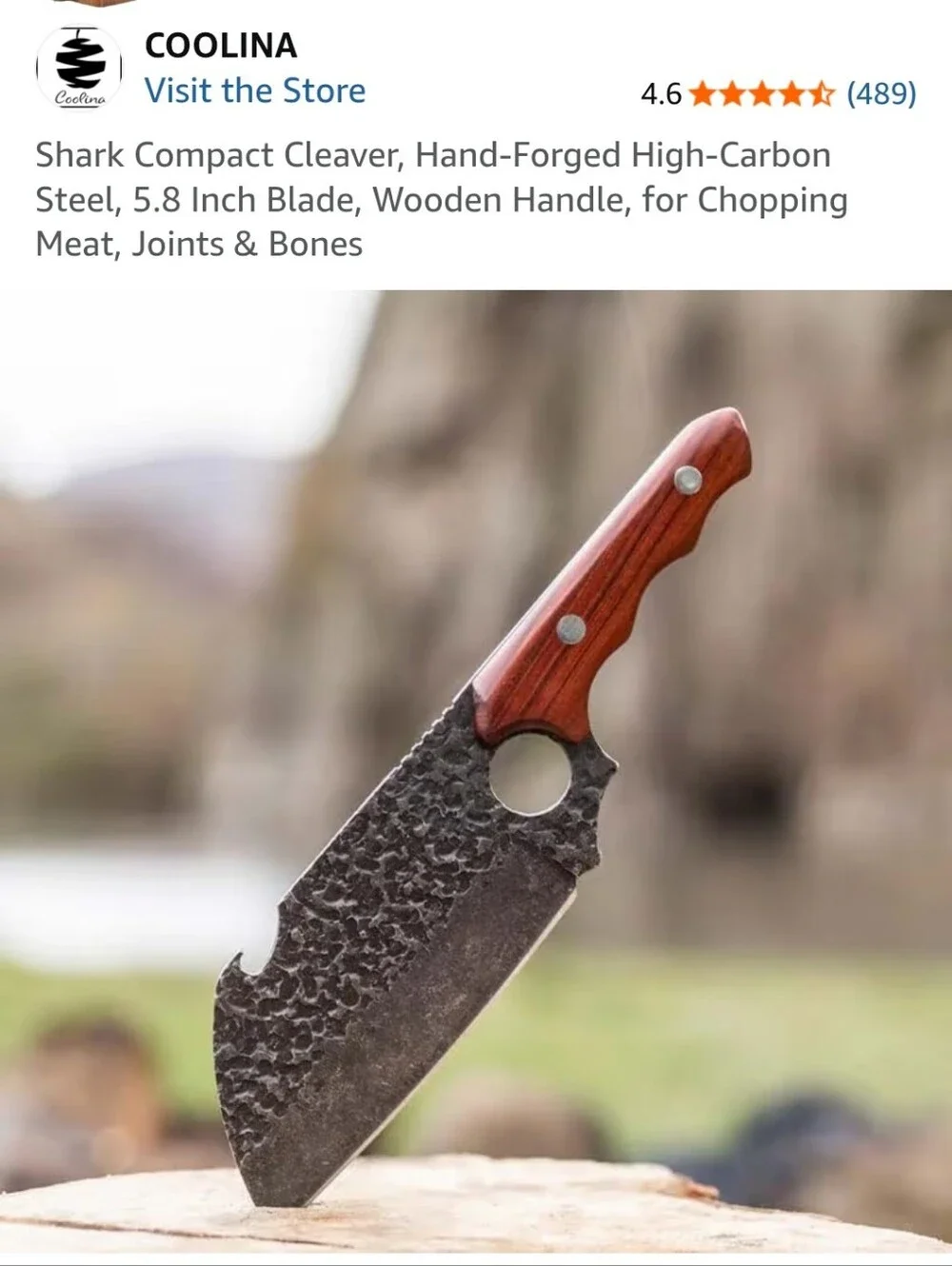 Coolina Shark Compact Cleaver, Hand-Forged High-Carbon Steel, 5.8 Inch Blade